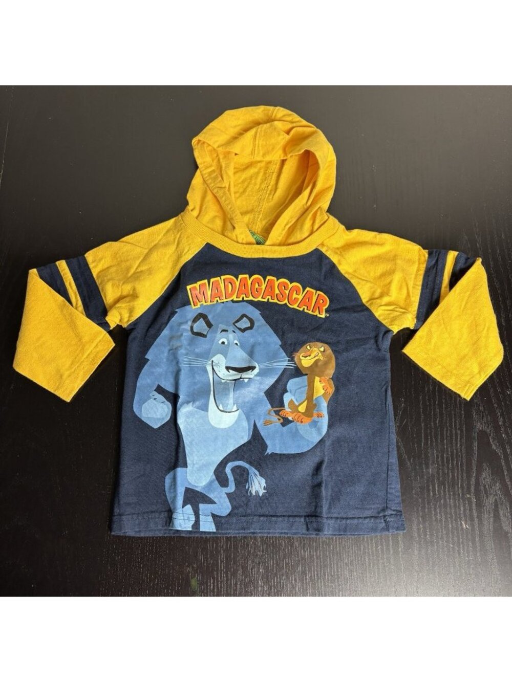 Vintage Y2K MADAGASCAR Movie Toddler Boys 3T Long Sleeve Hooded T-Shirt 2005